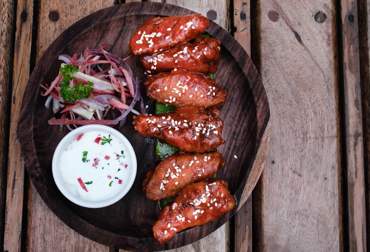 Plate of glazed chicken wings